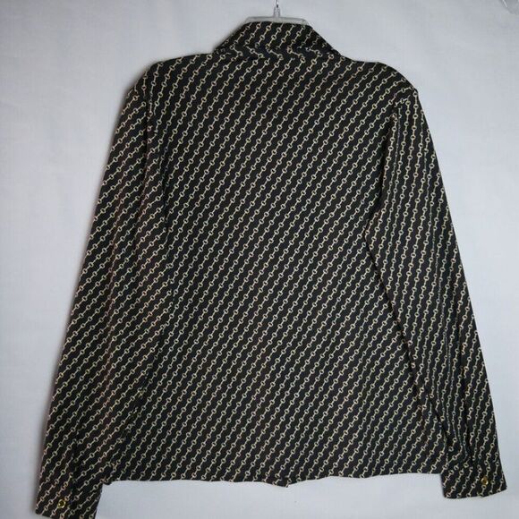 Diane Gilman Women's Size Large Blouse Button Down Black Golden Chain Print - Picture 7 of 12